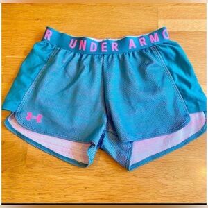 Under Armour Women's Teal and Pink Athletic Running Shorts M